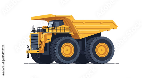 Yellow mining dump truck illustration on white background