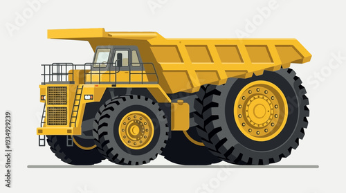 Yellow mining dump truck, heavy construction vehicle, industrial machinery illustration