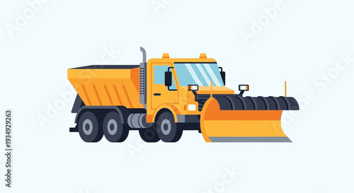 Yellow Snow Plow Truck with Salt Spreader