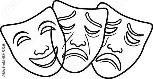 Black and white tragedy and comedy theater masks