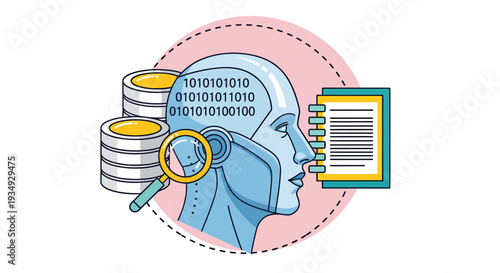 Conceptual illustration of artificial intelligence integrating brain, data and circuitry.