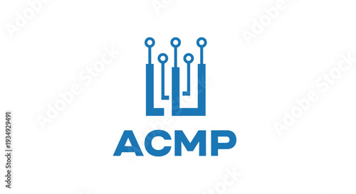 ACMP logo featuring circuit inspired blue emblem for technology branding and digital design.