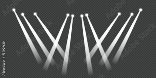 Bright White Stage Spotlight Beams Vector on Transparent Background