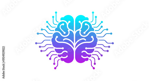 Colorful abstract brain graphic with neural network motifs and symmetrical design.