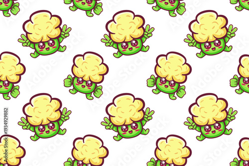 cheerful cauliflower vegetable character seamless pattern illustration background 