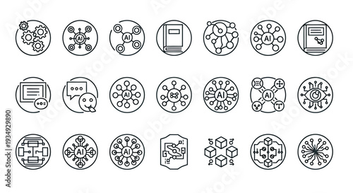 Collection of circular vintage icons featuring film reels and technology motifs.