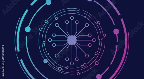 Abstract circular network of circuits and nodes illustrating futuristic digital innovation.