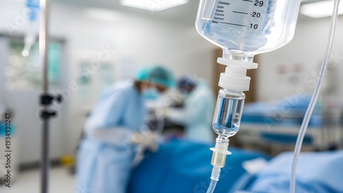 Sharp focus on sterile IV infusion bag with clean medical aesthetic. Professional healthcare image ideal for oncology advertising and hospital marketing.