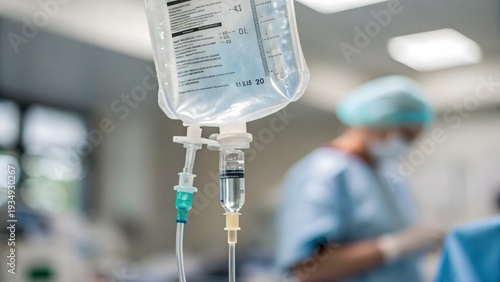 Sharp focus on sterile IV infusion bag with clean medical aesthetic. Professional healthcare image ideal for oncology advertising and hospital marketing.