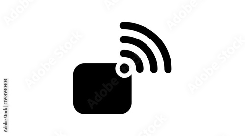 Minimalist black icon representing a smart sensor with radiating Wi-Fi signals, symbolizing wireless connectivity, data transmission, and smart technology in various applications.
