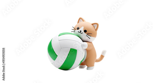 Cute cartoon cat hugging a volleyball