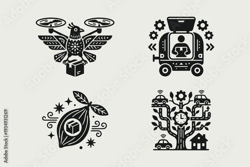Future Logistics and Smart Delivery Systems Icon Set