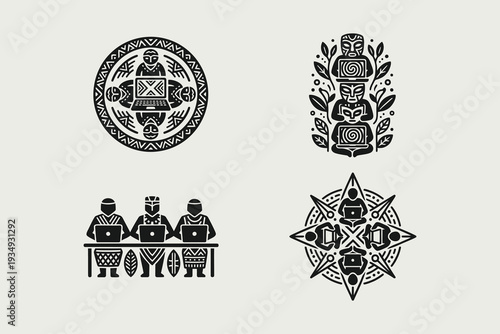 Modern Tribal People with Laptops - Digital Culture Icons