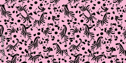 可愛いシマウマのピンクと黒の動物柄パターン