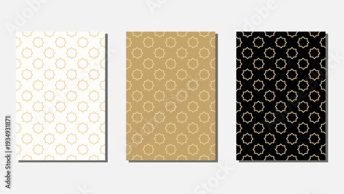 Gold black white ornamental seamless pattern collection, luxury geometric repeat texture banner backdrop design