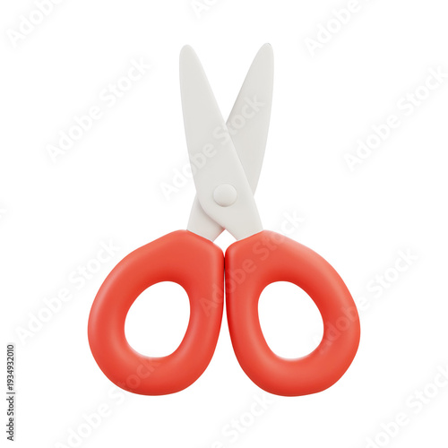 Canvastavla Small red scissors isolated on light background cutting tool illustration in soft 3d cartoon style for craft projects