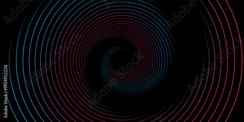 3D red black dynamic techno background on dark space. Tech banner with rotating circles style decoration. Modern graphic design element