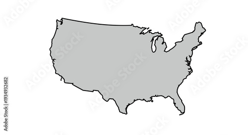 Map of the United States of America showing its geographical outline and continental shape