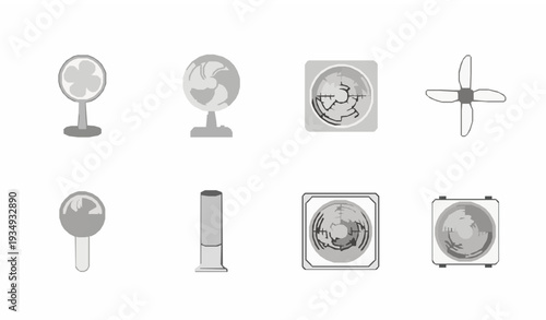 Electric Fan Line Icon Set Vector with Floor Desk Wall Ceiling and Portable Cooling Devices Editable Stroke