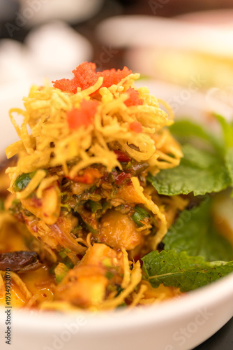 Wallpaper Mural Delectable Thai crispy pork belly stir-fry and chilies on a bowl. Close up Torontodigital.ca