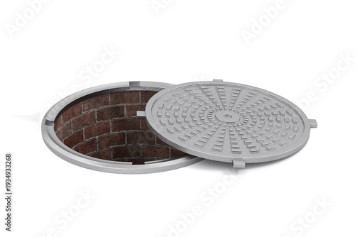 Street manhole on white background. Isolated 3D illustration