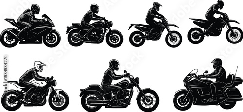Silhouettes of bikes and motorcycles vector illustration