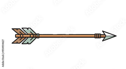 A colorful illustration of an arrow with a brown shaft and multicolored fletching on a white background.