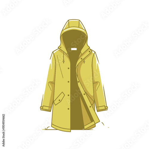 Illustration of a yellow raincoat with hood on a white background