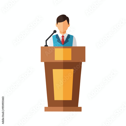 Man Speaking at Podium with Microphone