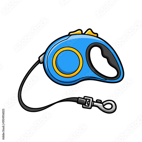 Retractable dog leash, vector illustration with playful energetic mood centered against white background with copy space