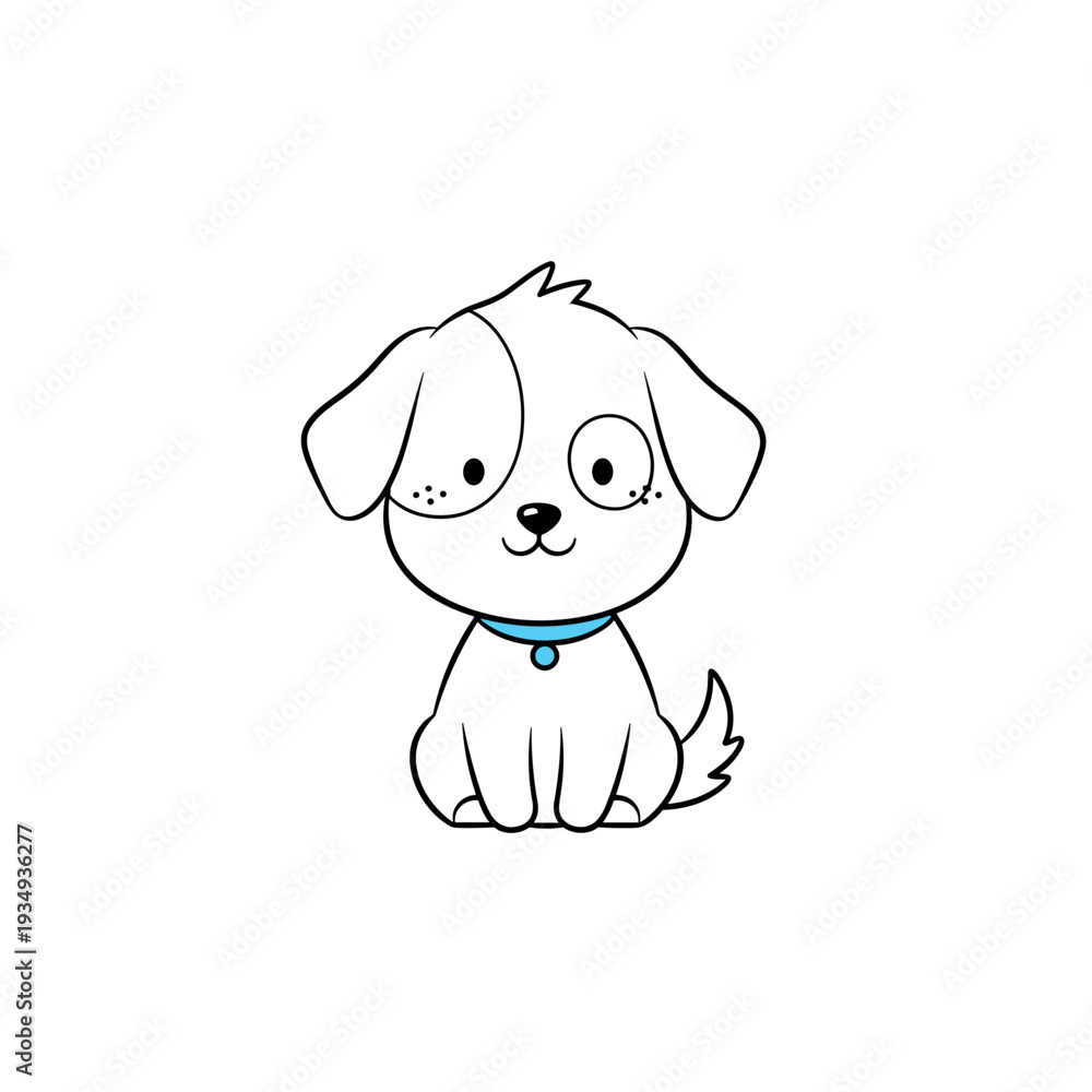 Obraz premium Cute puppy in ultra-simple continuous line drawing style with calm mood and white space