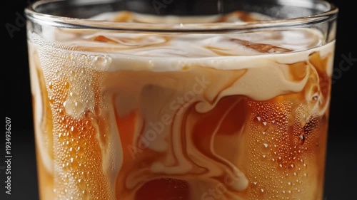 Pouring cream into iced coffee sequence captures mesmerizing swirls with closeup detail