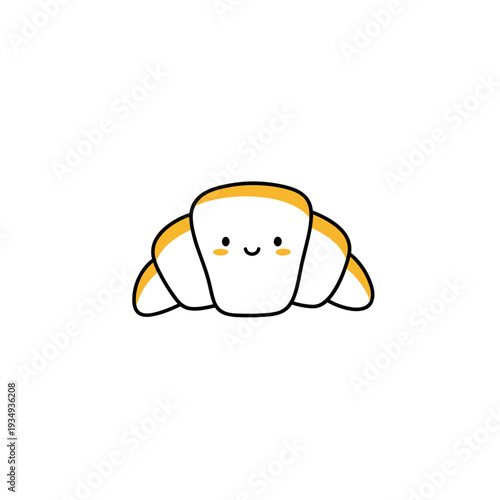 Smiling croissant doodle in ultra-minimal style with cheerful mood against white background with copy space