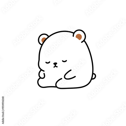 Sleepy baby bear doodle in ultra-minimal style with cozy mood against white background with copy space