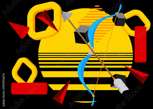 Ancient arrow geometrical graphic retro theme background. Minimal geometric elements. Vintage abstract shapes vector illustration.