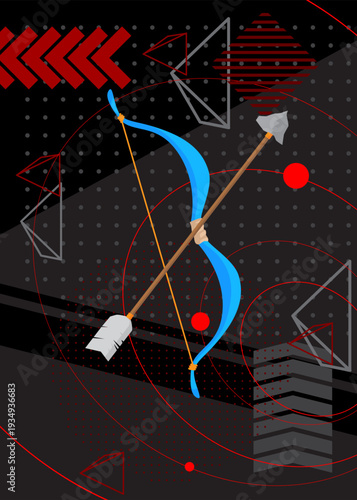 Ancient arrow geometrical graphic retro theme background. Minimal geometric elements. Vintage abstract shapes vector illustration.