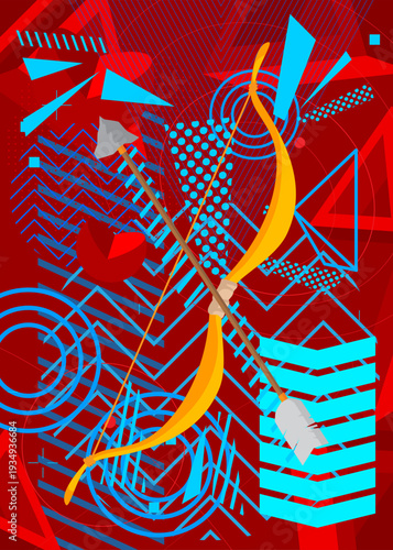 Ancient arrow geometrical graphic retro theme background. Minimal geometric elements. Vintage abstract shapes vector illustration.