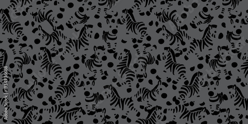 かわいいシマウマとドットのモノクロパターン