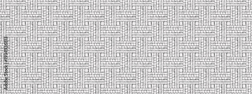 Seamless white stone mosaic tile pattern. Vector antique Roman pavement texture with geometric ornament for Mediterranean interior and architectural design.