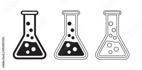 Set of Minimalist Erlenmeyer Flask Icons for Science and Laboratory Logo Design or Chemistry Web Interface