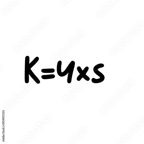 Handwritten perimeter formula K equals four times s isolated on light background basic geometry concept illustration.
