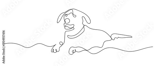 One continuous line outline of a dog swimming. Editable stroke.