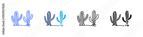 Cactus Multiple Style Icon Set Vector 