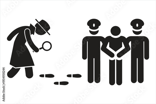 Detective investigating crime scene with police and suspect vector