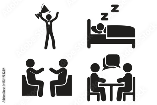 Set of 4 black stick figure icons vector