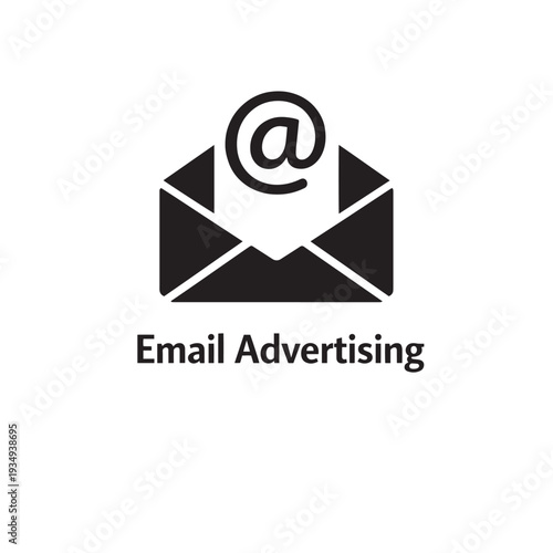 Black email advertising with envelope and at sign on white 1