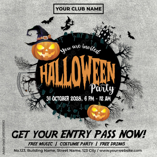 Around a scary neighborhood during Halloween with a stratus cloud background.