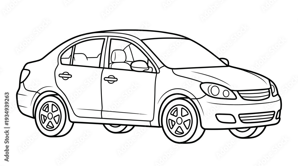 Naklejka premium Black and white sedan car illustration