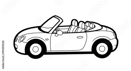 Black and white outline of a convertible sports car, clean illustration