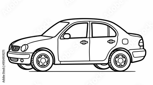Black and white sketch of a sedan car
